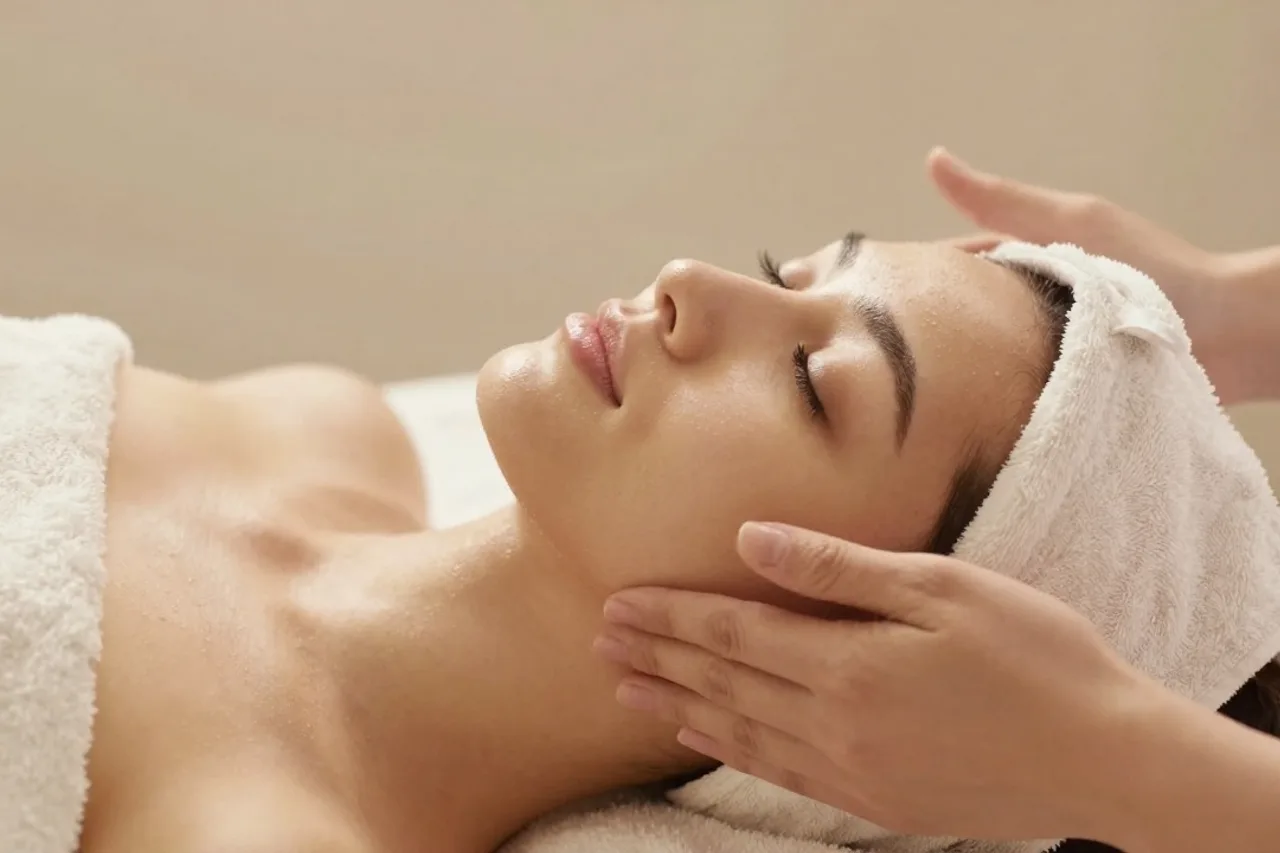 Soin du visage avec gant chaud et gestes doux